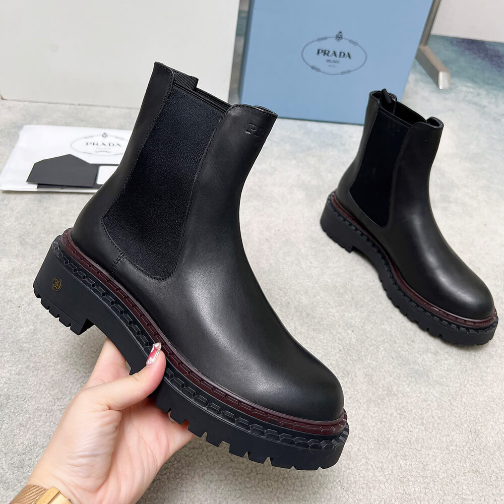 Pra*a Double Chocolate leather Chelsea boots