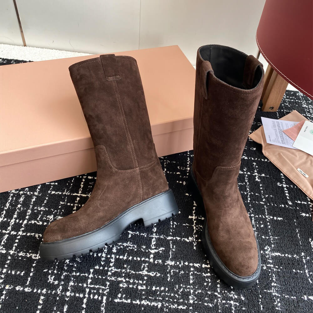 M1um1u Suede Tall Moto Boots