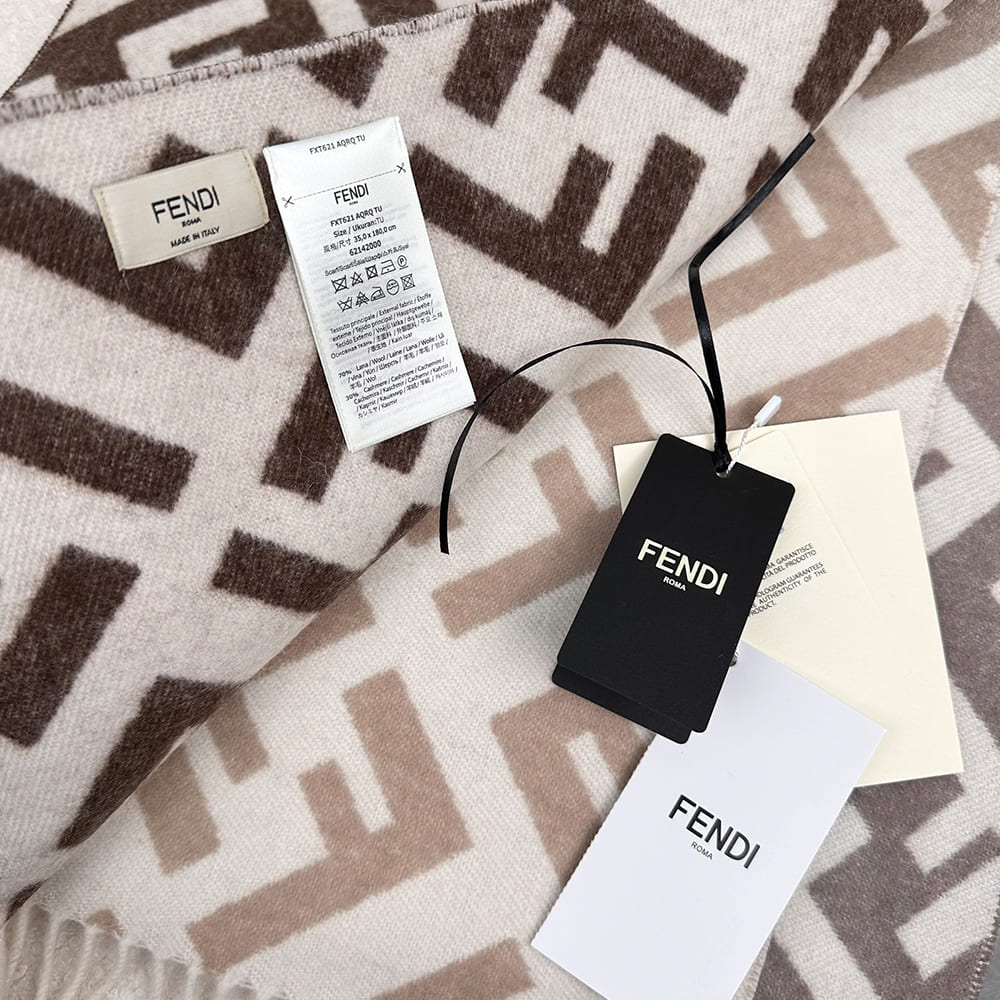 F**di FF Dove Gray Wool and Cashmere Scarf