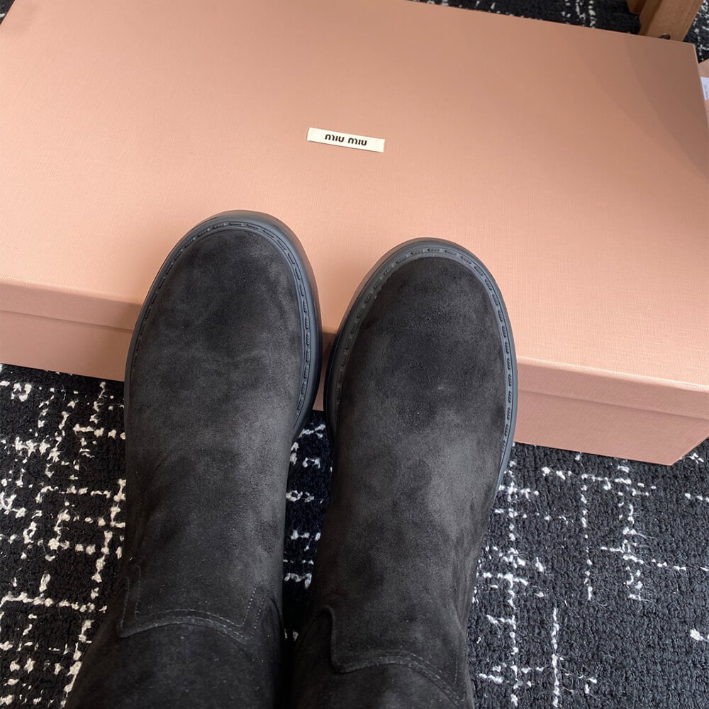 M1um1u Suede Tall Moto Boots
