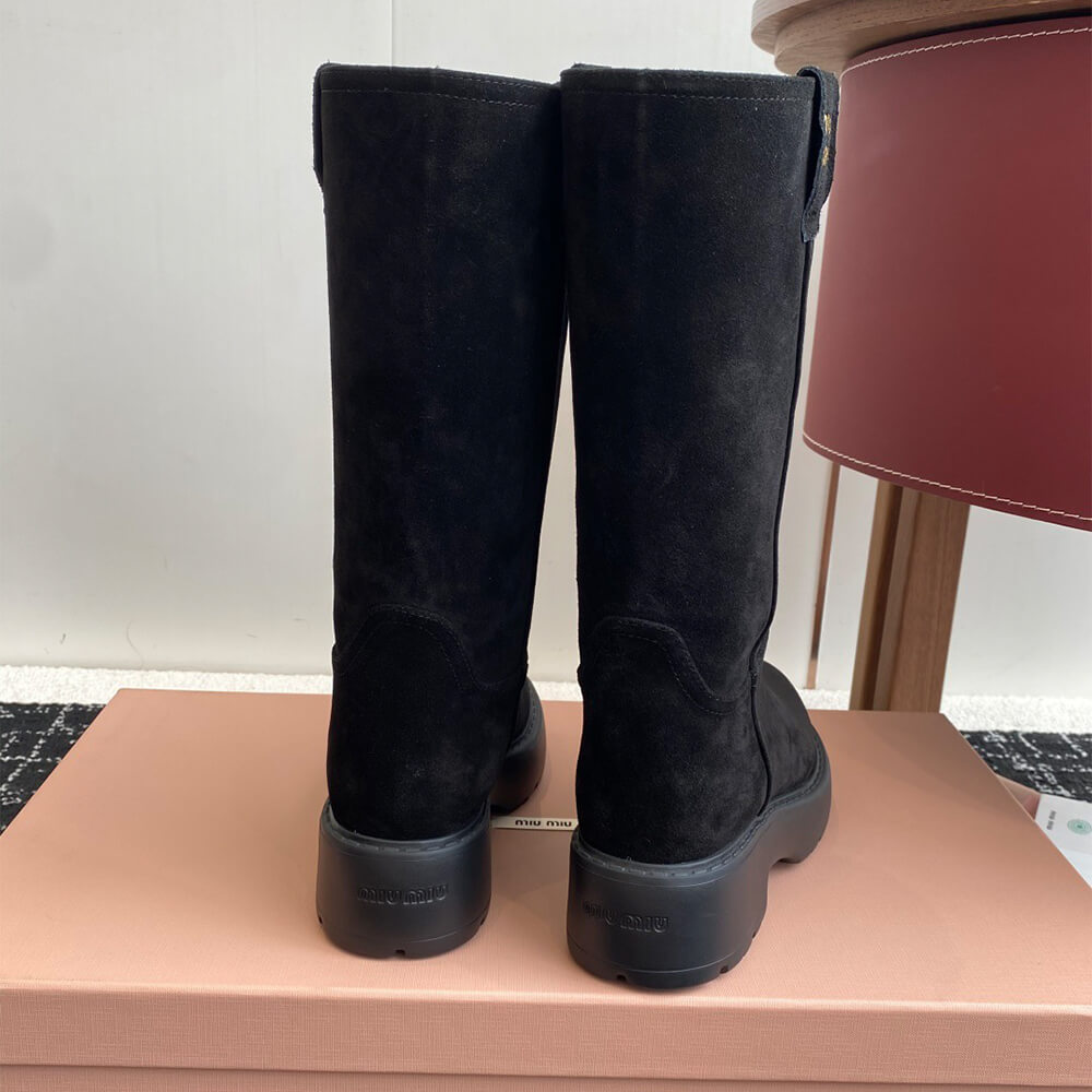 M1um1u Suede Tall Moto Boots