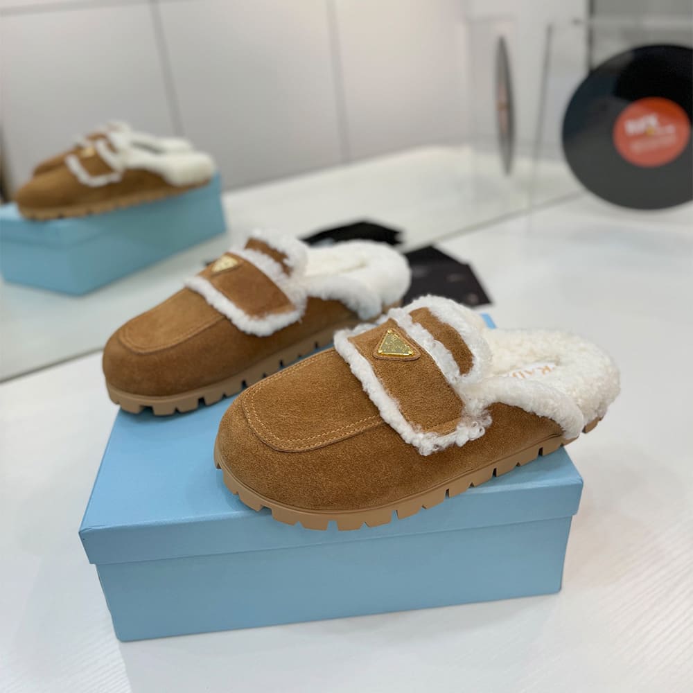 Pra*a Suede and shearling slippers