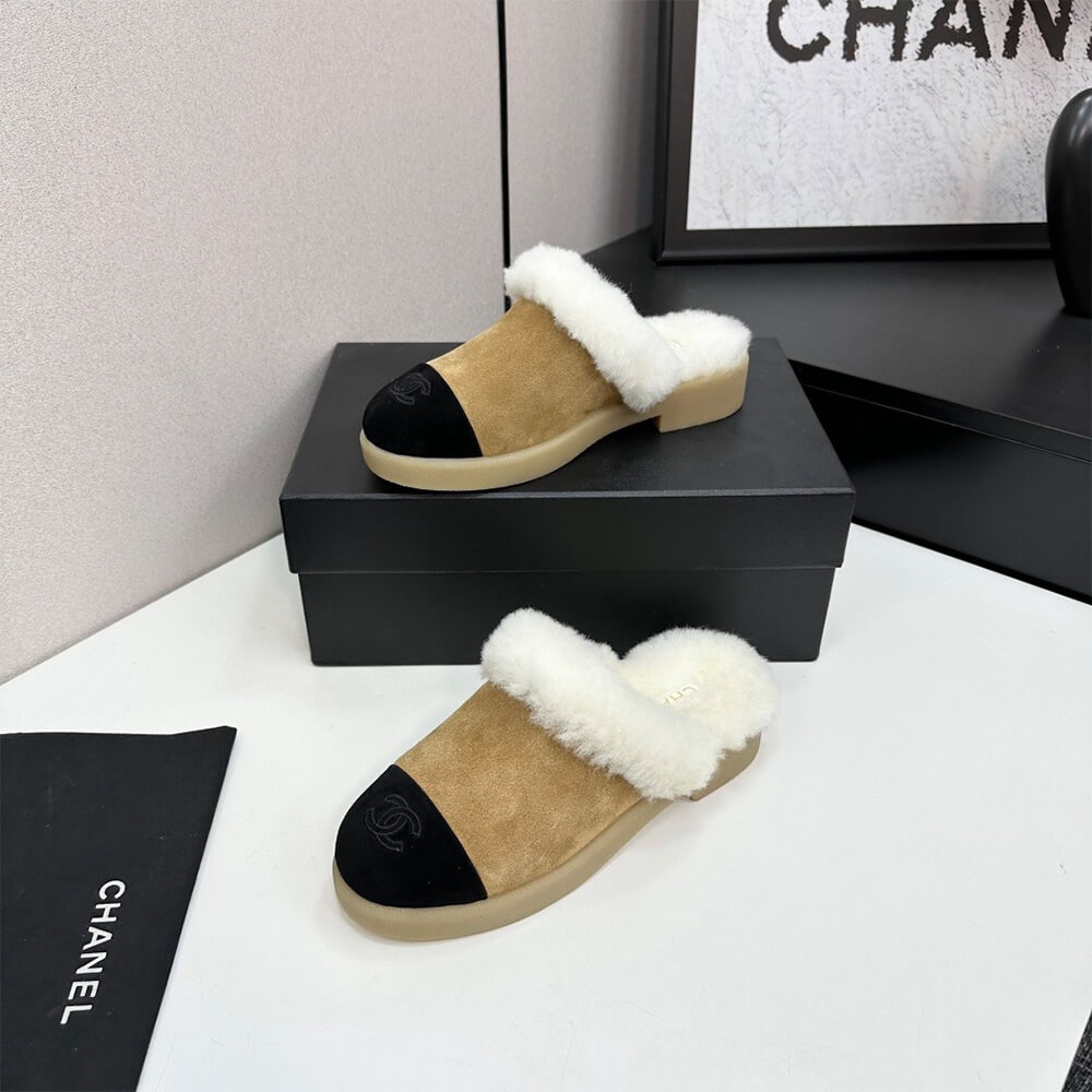 Ch**el Suede Shearling Mules