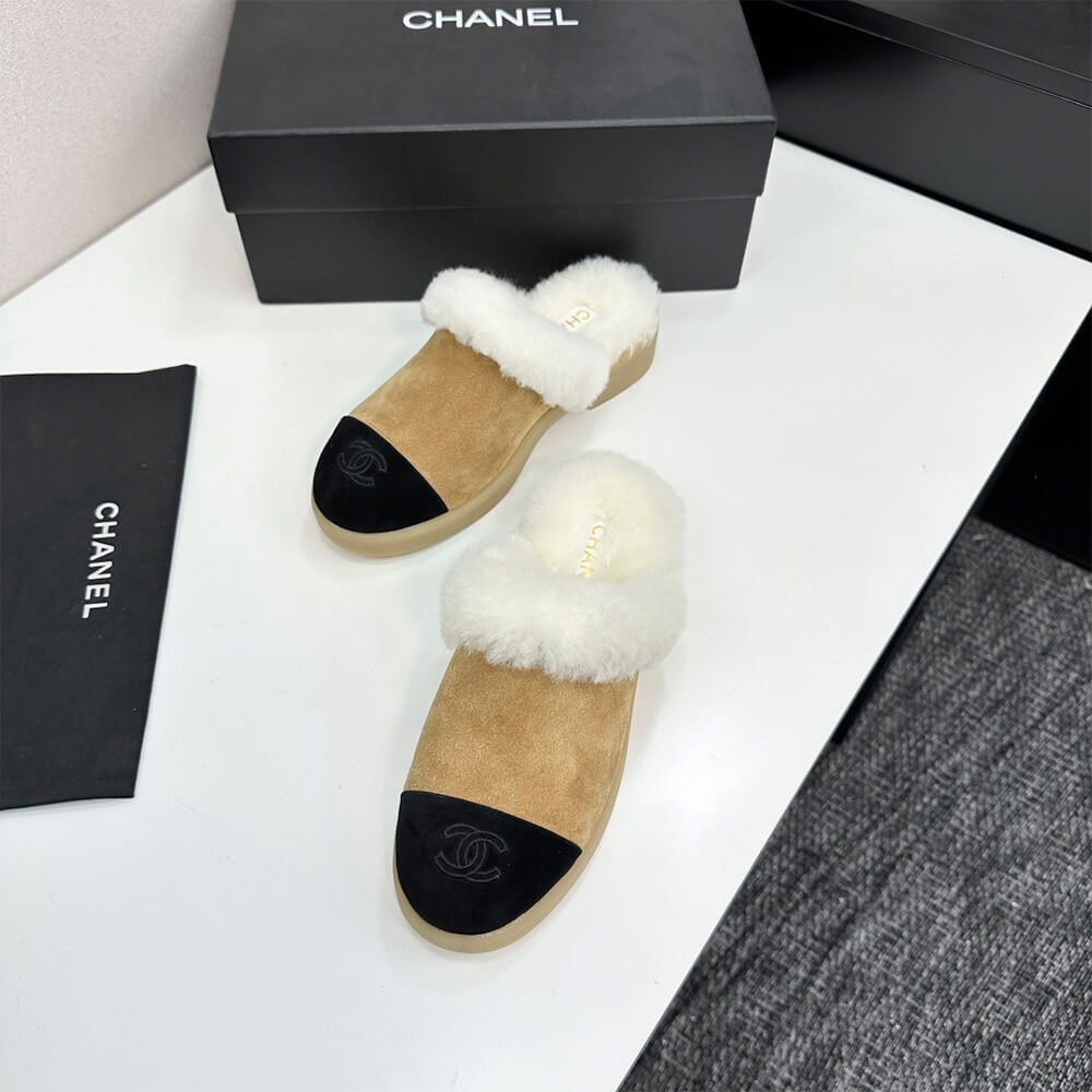 Ch**el Suede Shearling Mules