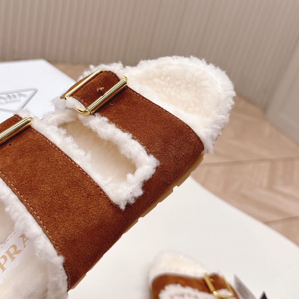 Pra*a Suede and shearling slides