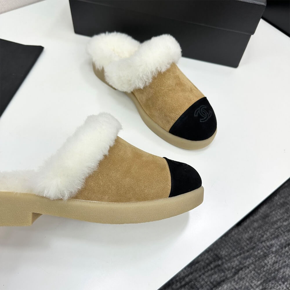 Ch**el Suede Shearling Mules