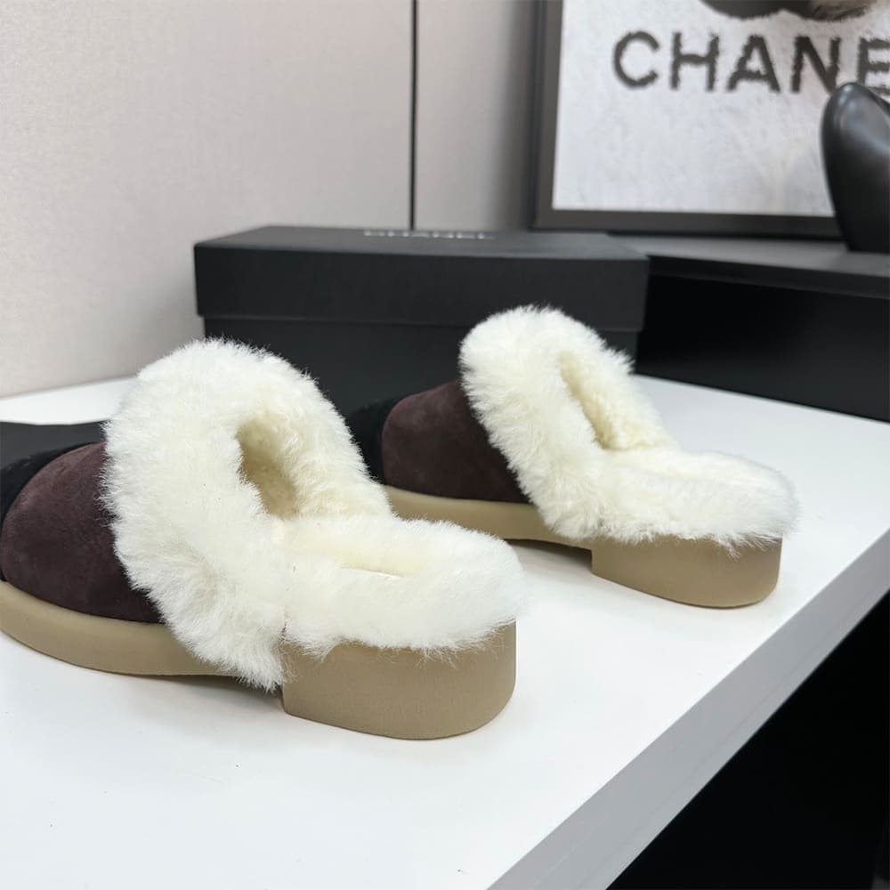 Ch**el Suede Shearling Mules