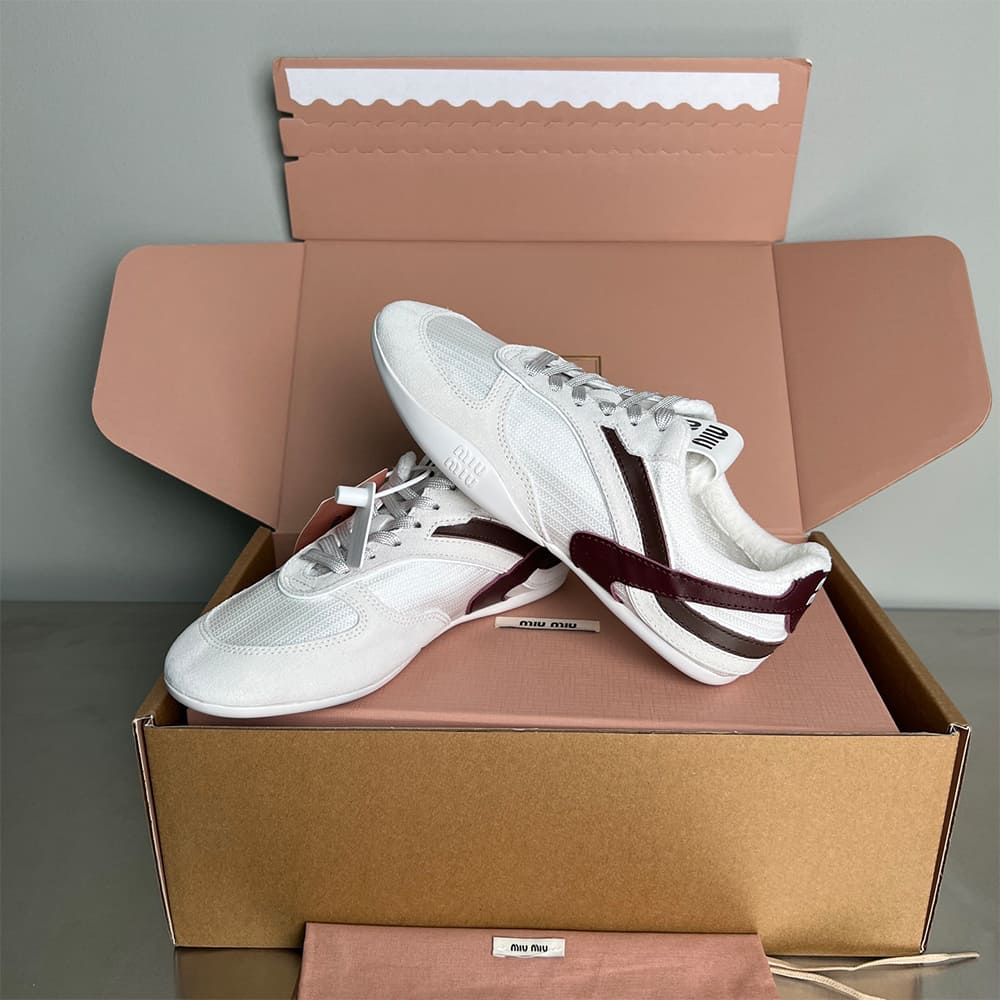 M1um1u Gymnasium technical fabric and suede sneakers