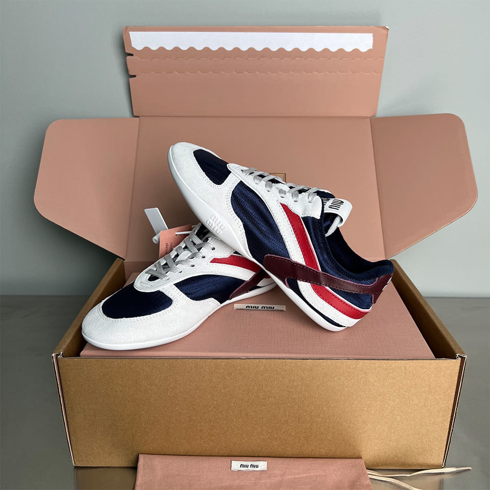 M1um1u Gymnasium technical fabric and suede sneakers