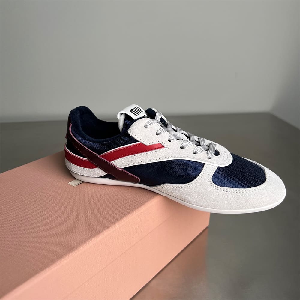 M1um1u Gymnasium technical fabric and suede sneakers
