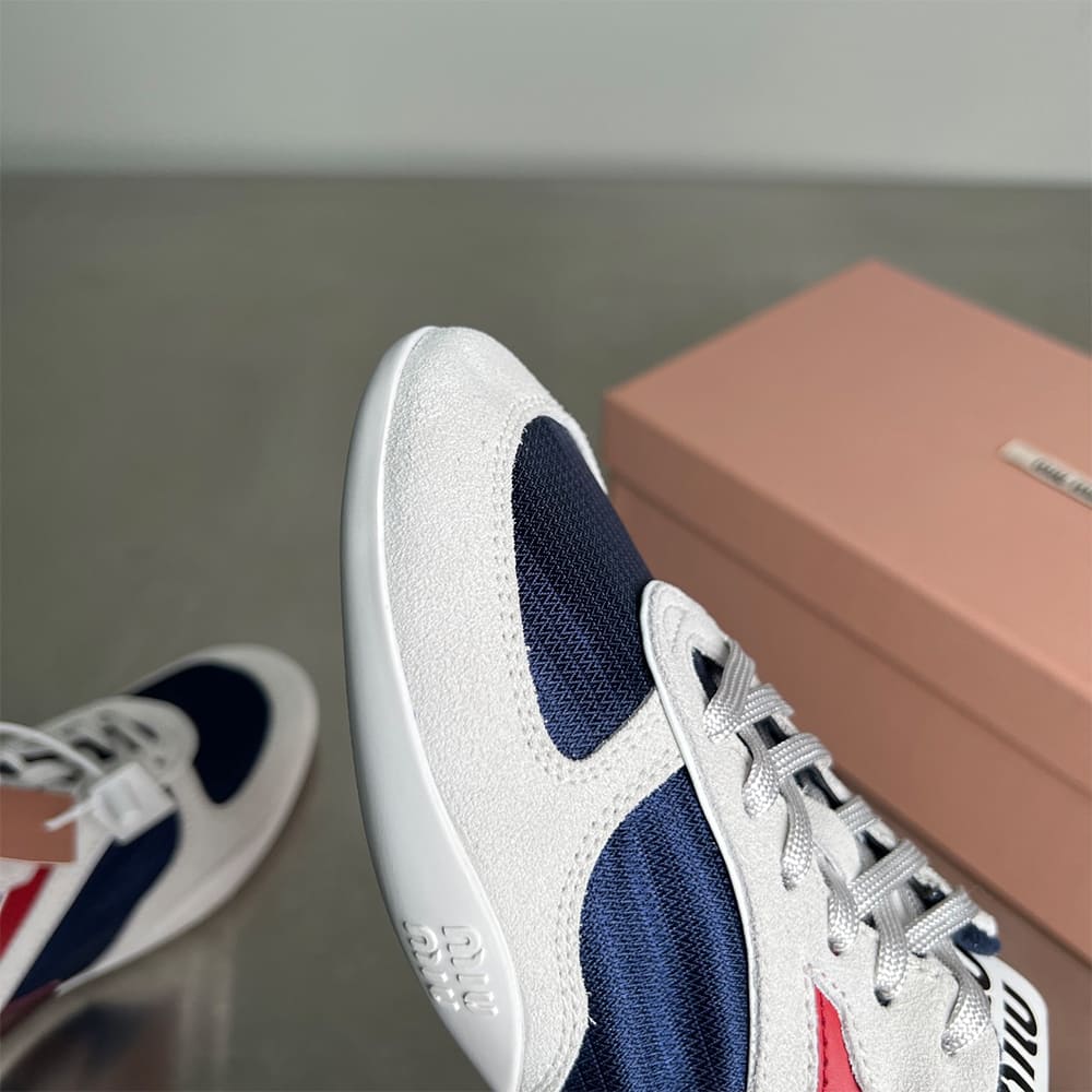 M1um1u Gymnasium technical fabric and suede sneakers