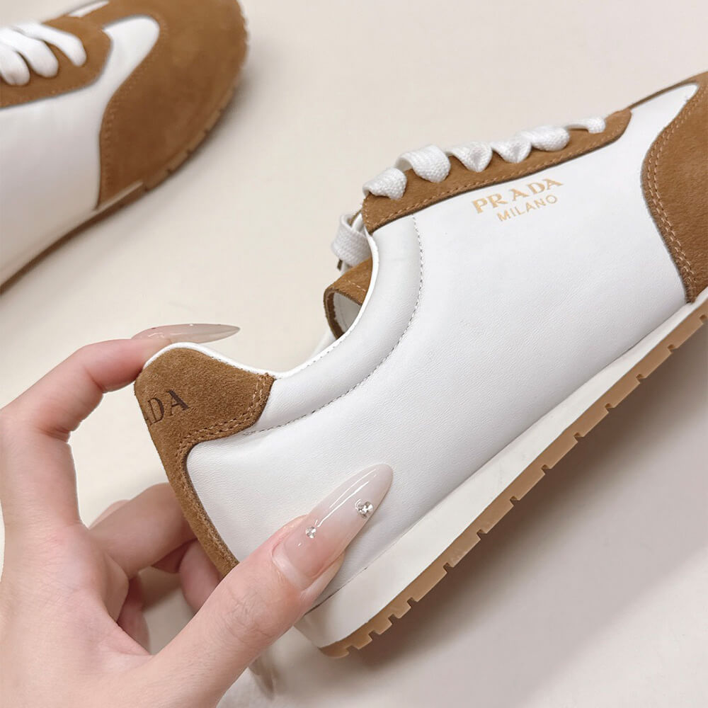 Pra*a Nappa leather and suede sneakers