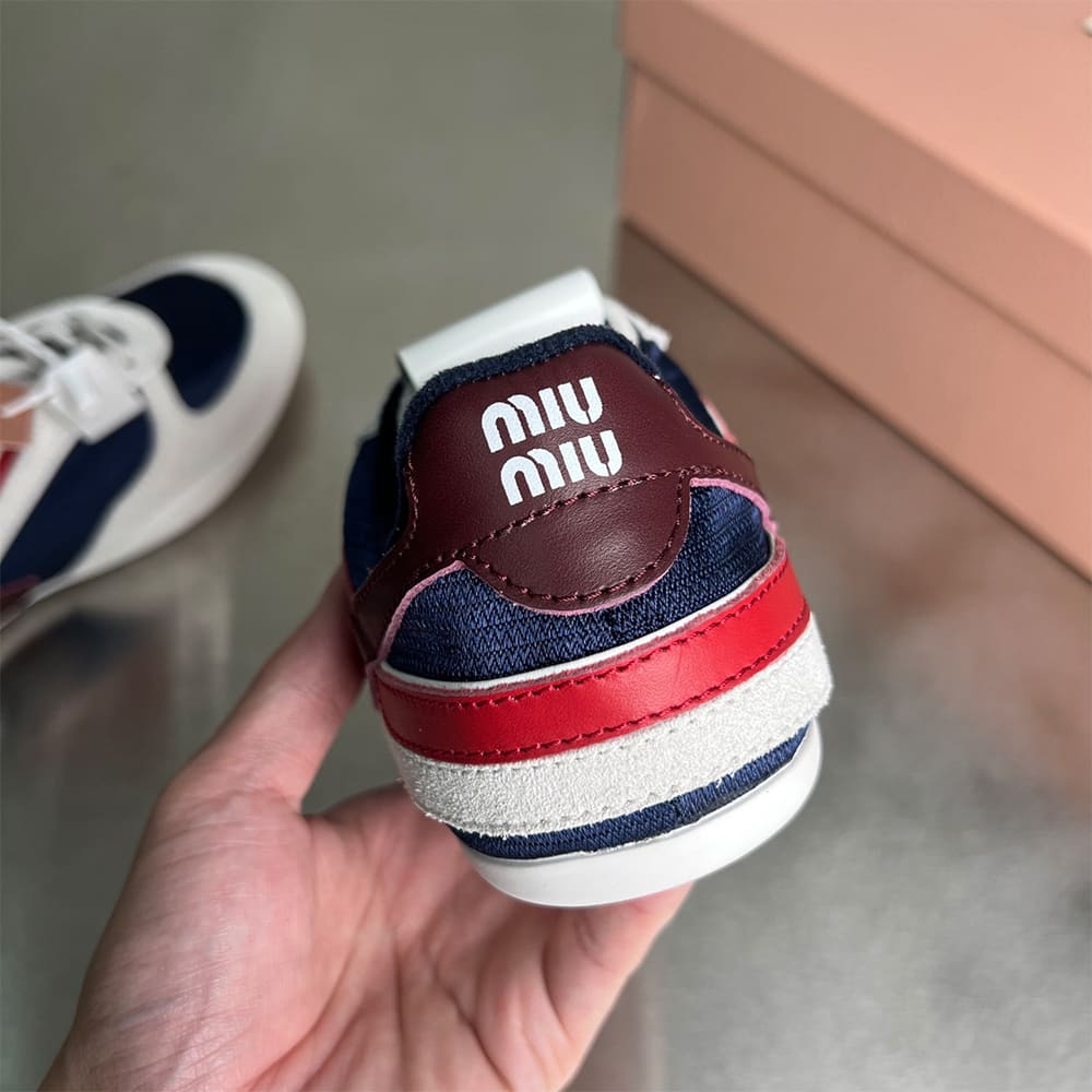 M1um1u Gymnasium technical fabric and suede sneakers
