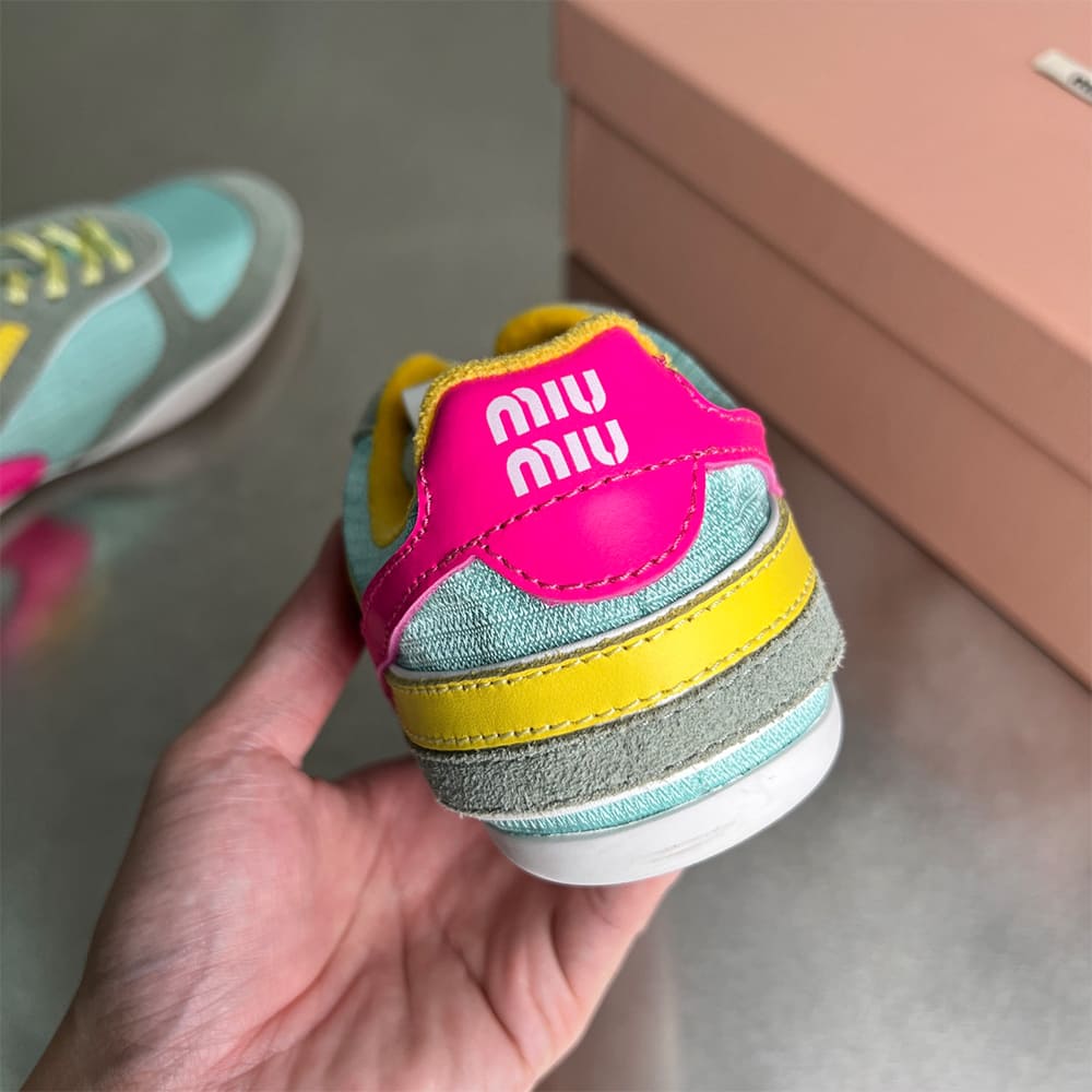M1um1u Gymnasium technical fabric and suede sneakers