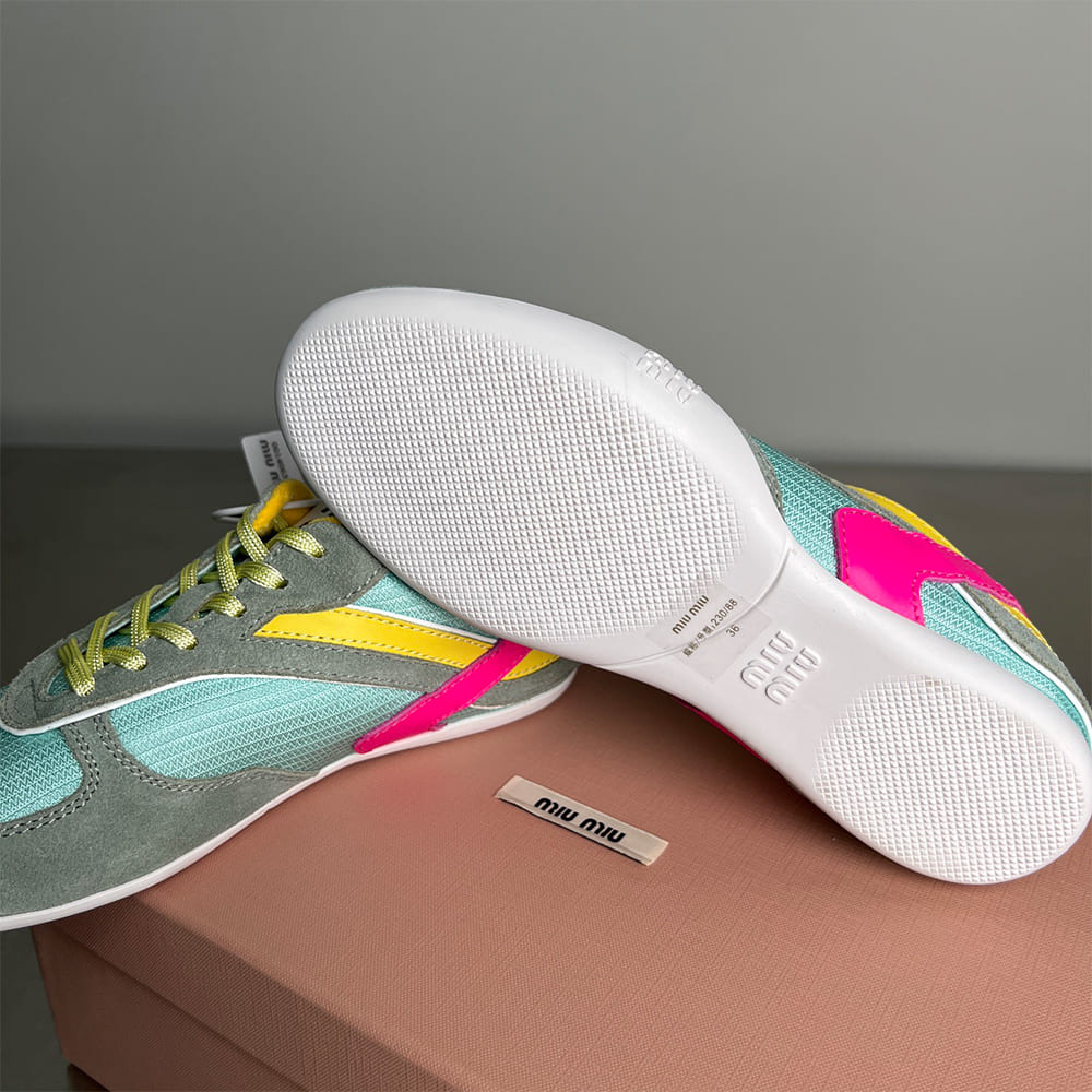 M1um1u Gymnasium technical fabric and suede sneakers