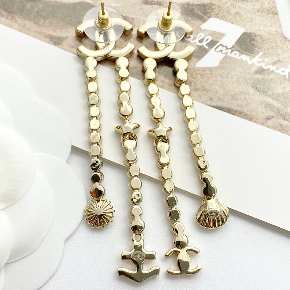 Ch**el Rhinestone Pearl Shell Drop Earrings