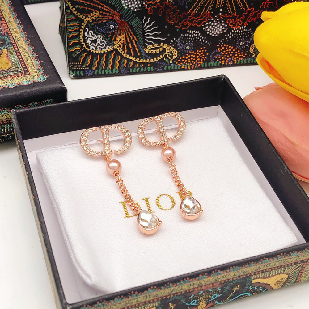 D10r Pearl Crystal CD Drop Earrings