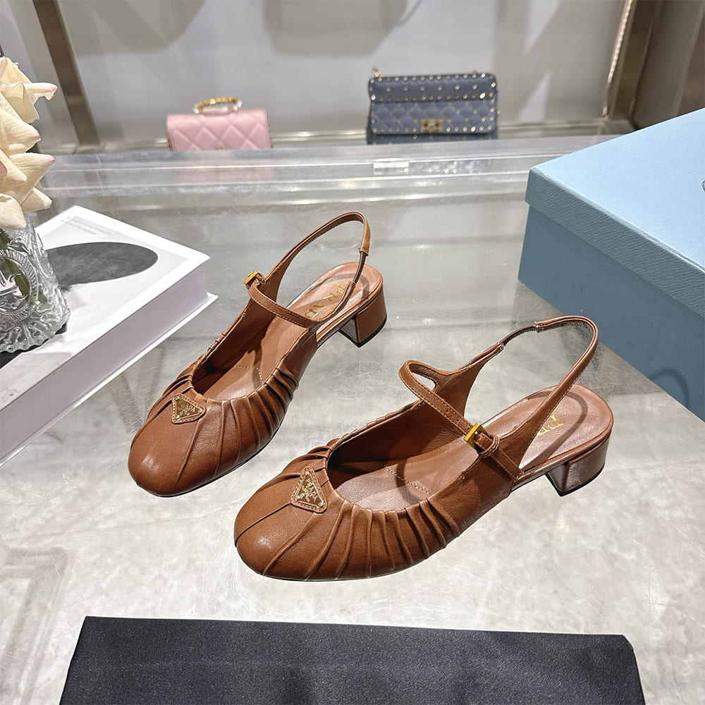 Pra*a Ruched Toe Mary Jane Leather Pumps (EU SIZE 35-41)