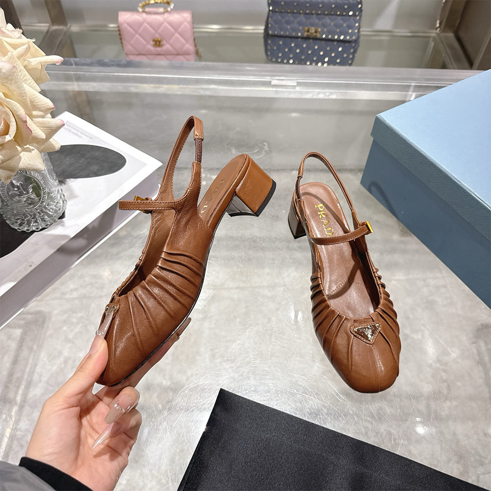Pra*a Ruched Toe Mary Jane Leather Pumps (EU SIZE 35-41)