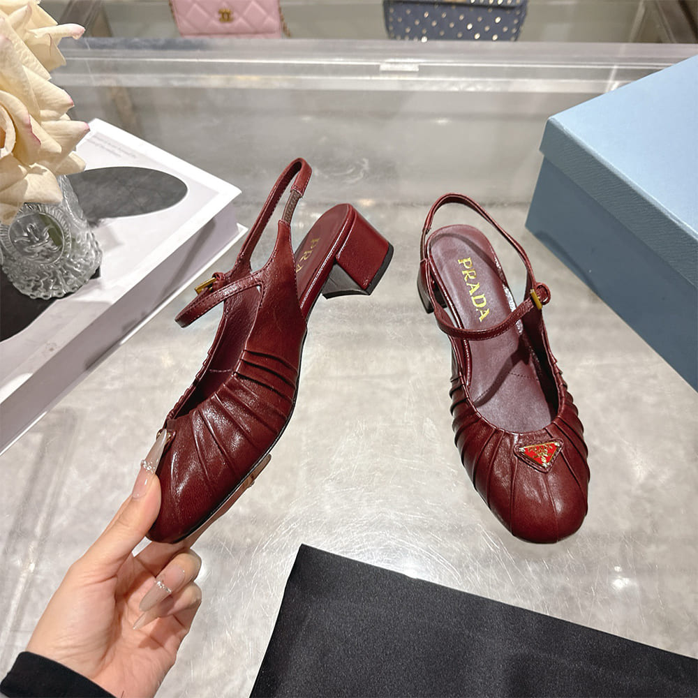 Pra*a Ruched Toe Mary Jane Leather Pumps (EU SIZE 35-41)