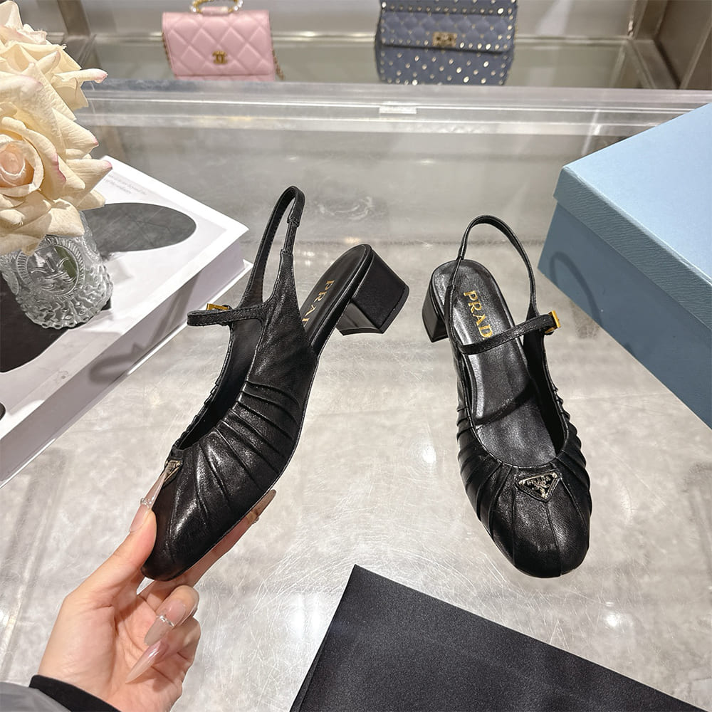 Pra*a Ruched Toe Mary Jane Leather Pumps (EU SIZE 35-41)