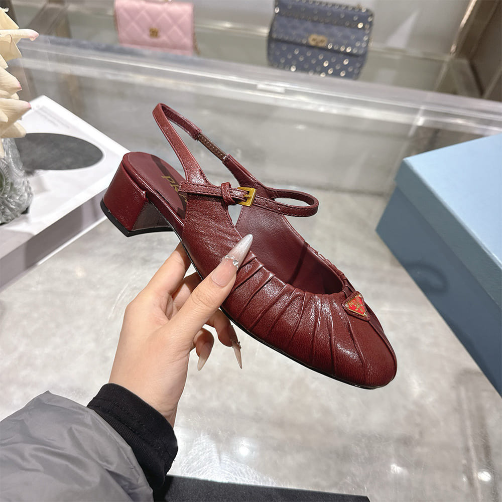 Pra*a Ruched Toe Mary Jane Leather Pumps (EU SIZE 35-41)
