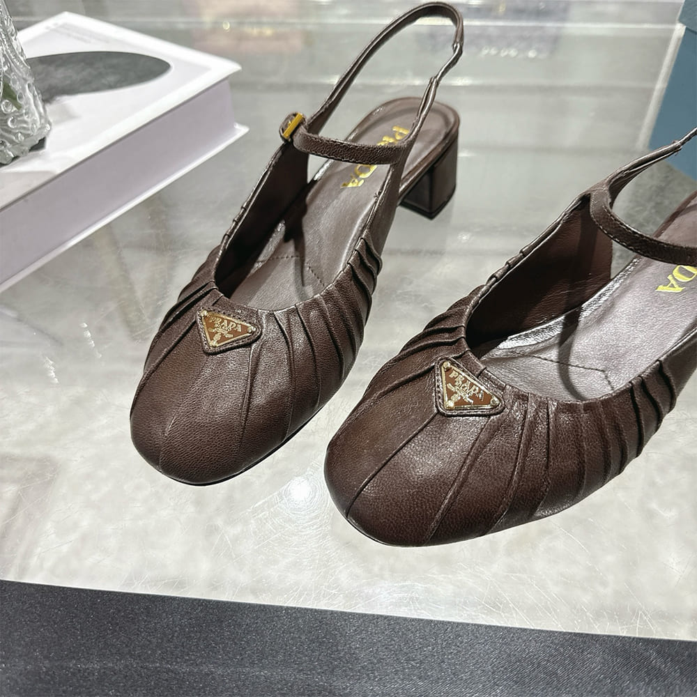 Pra*a Ruched Toe Mary Jane Leather Pumps (EU SIZE 35-41)