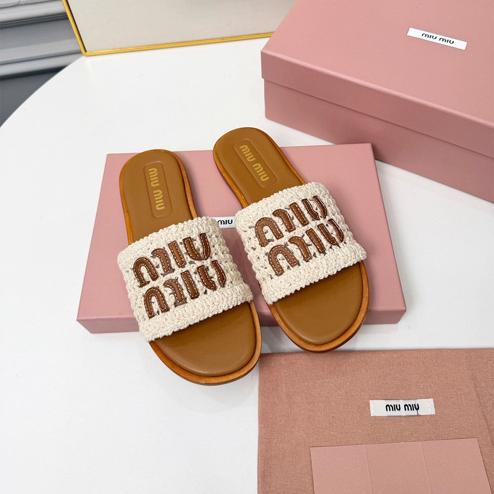 M1um1u Crochet and leather slides (EU SIZE 35-41)