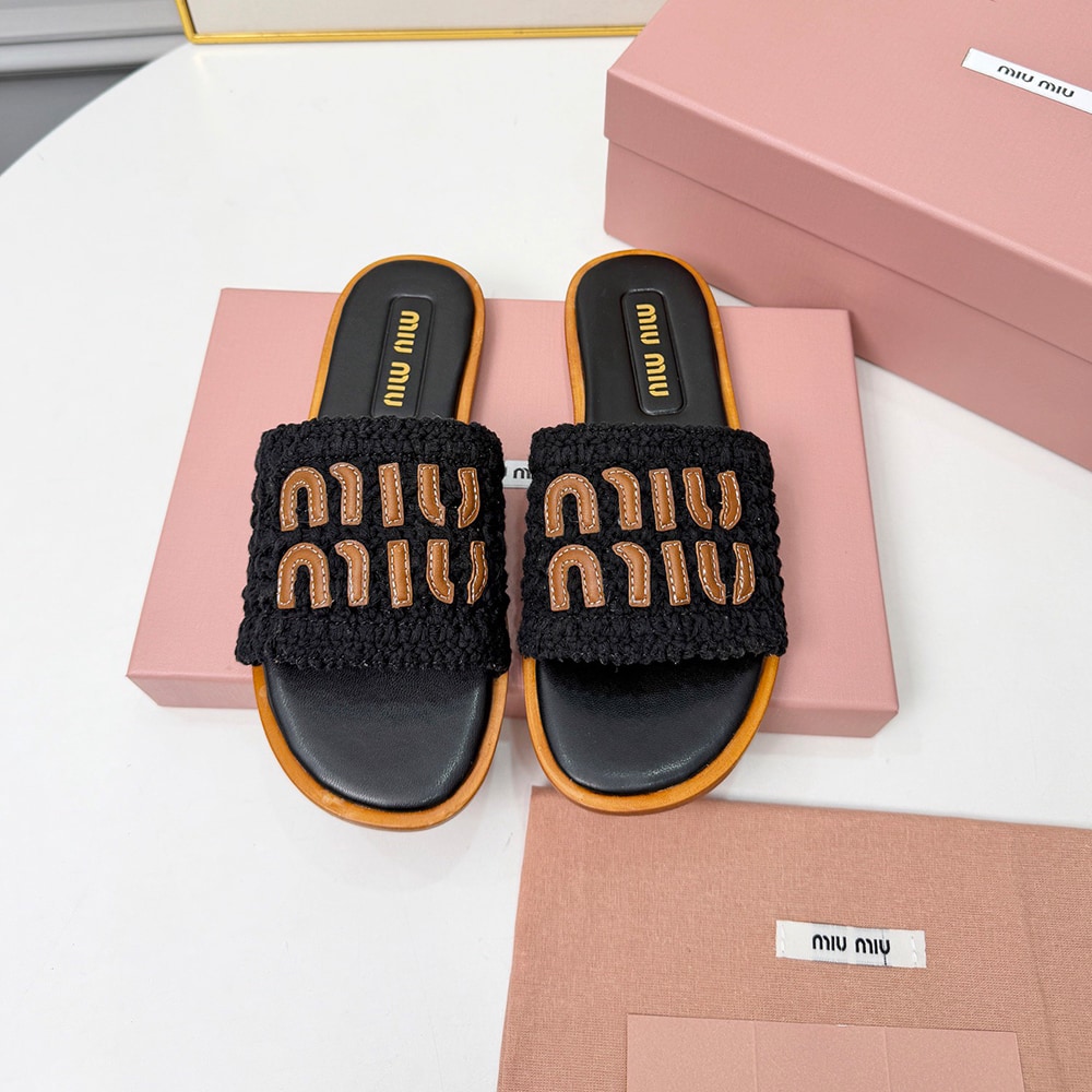 M1um1u Crochet and leather slides (EU SIZE 35-41)