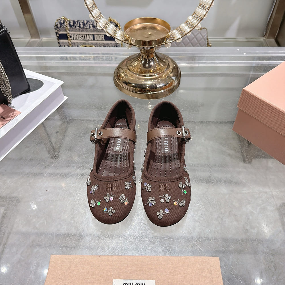 M1um1u Embroidered drill ballerinas (EU SIZE 35-41)