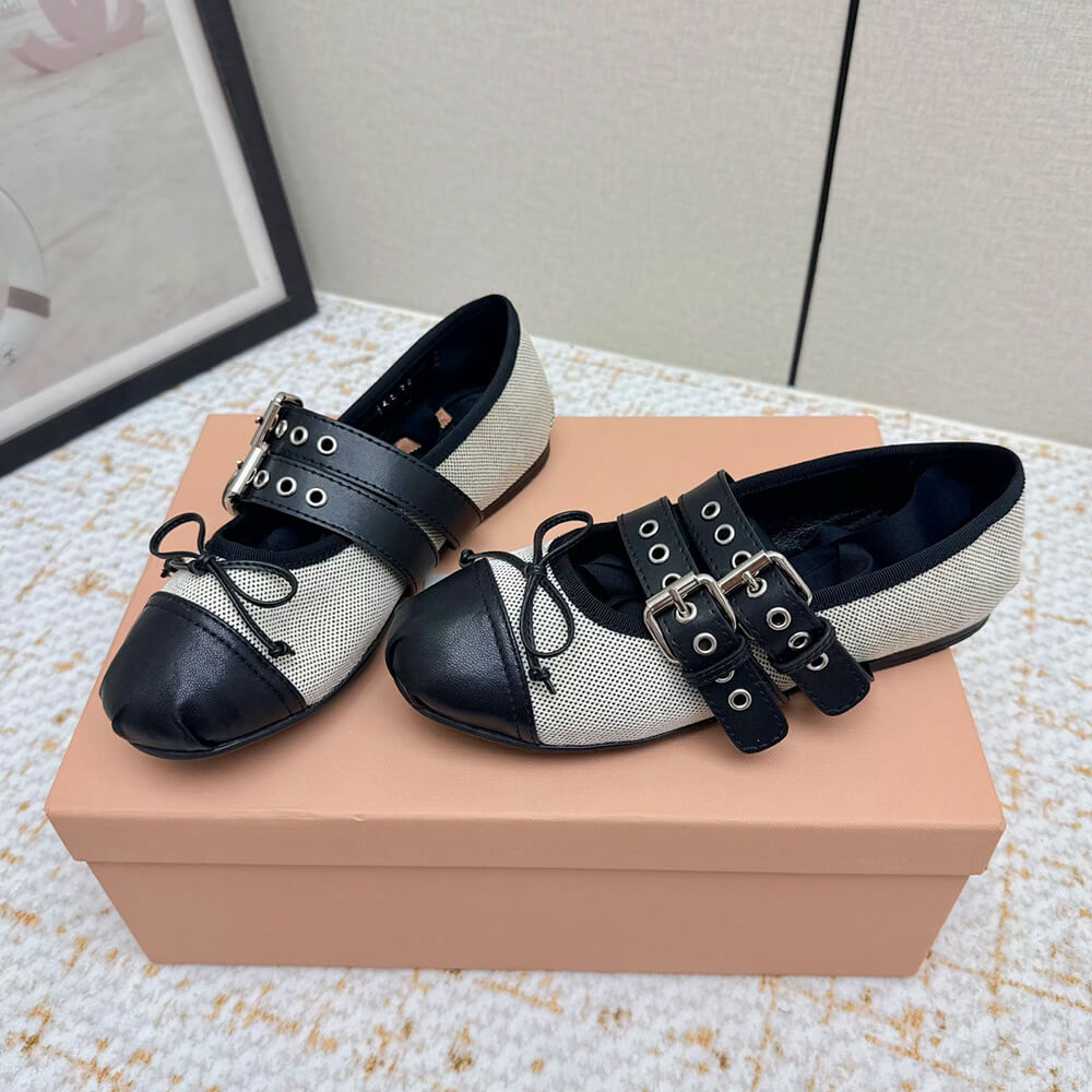 M1um1u Canvas and leather ballerinas (EU SIZE 35-40)