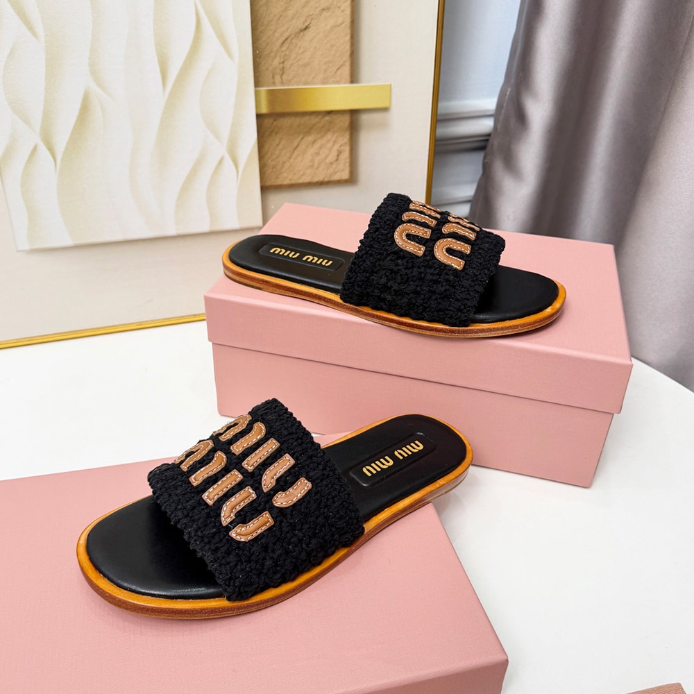 M1um1u Crochet and leather slides (EU SIZE 35-41)