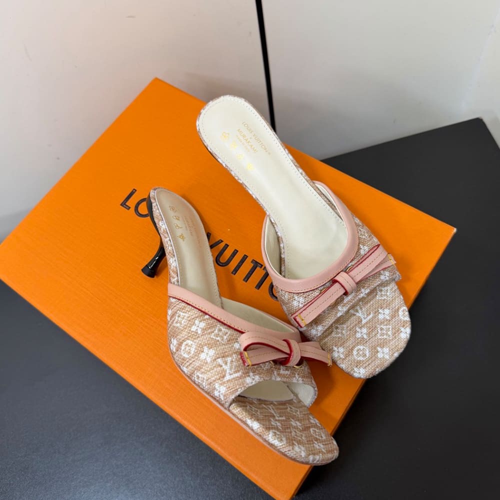 LV x TM Monogram Pink Beige Heeled Mules (EU SIZE 35-42)
