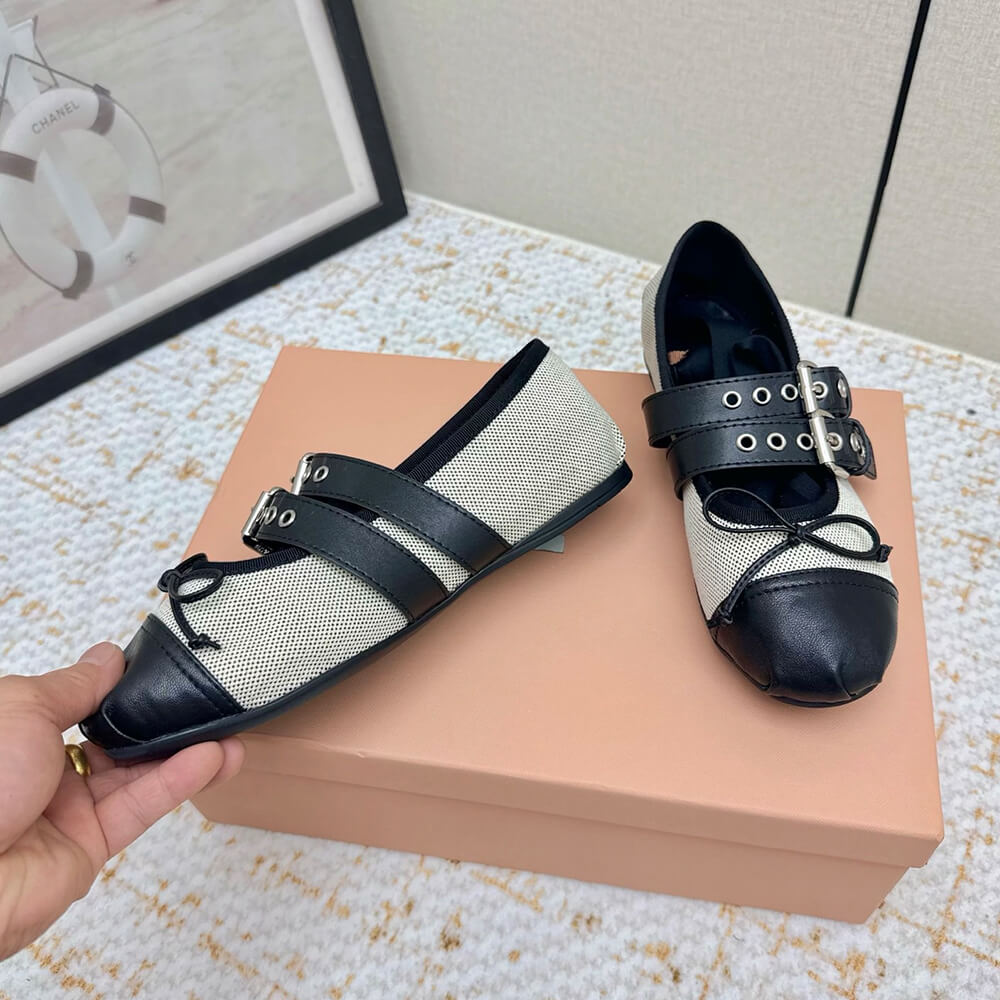 M1um1u Canvas and leather ballerinas (EU SIZE 35-40)