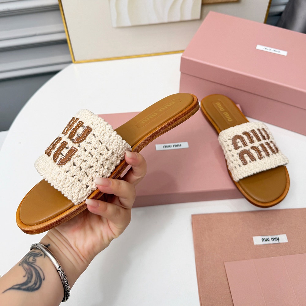 M1um1u Crochet and leather slides (EU SIZE 35-41)