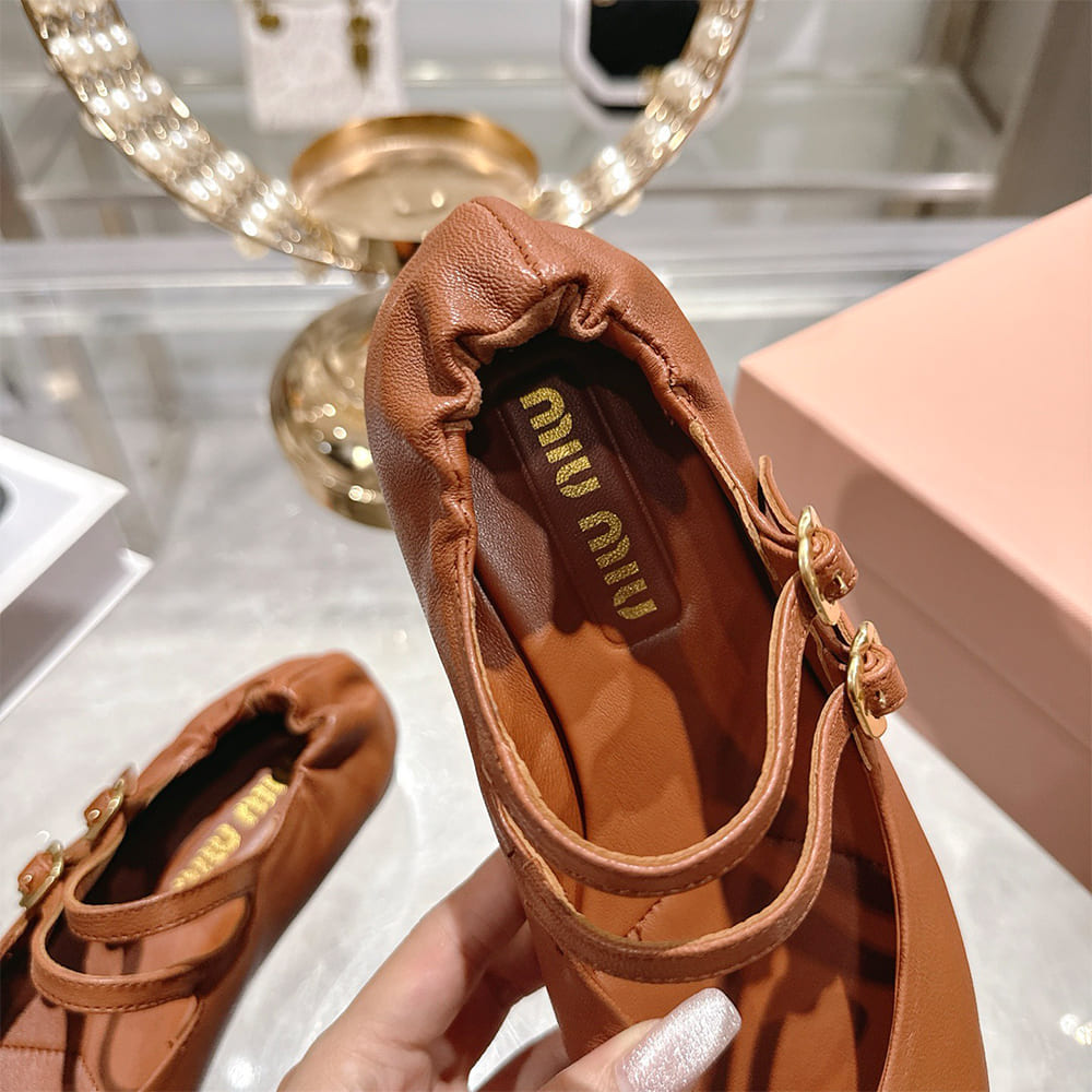 M1um1u Ruched Nappa Leather Ballet Flats (EU SIZE 35-41)