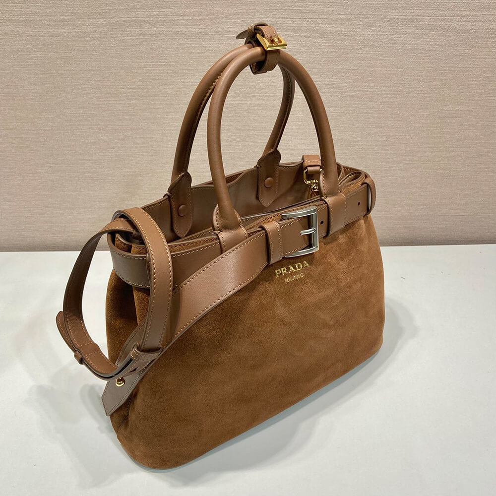Pra*a Buckle small suede handbag with belt(high-end grade)
