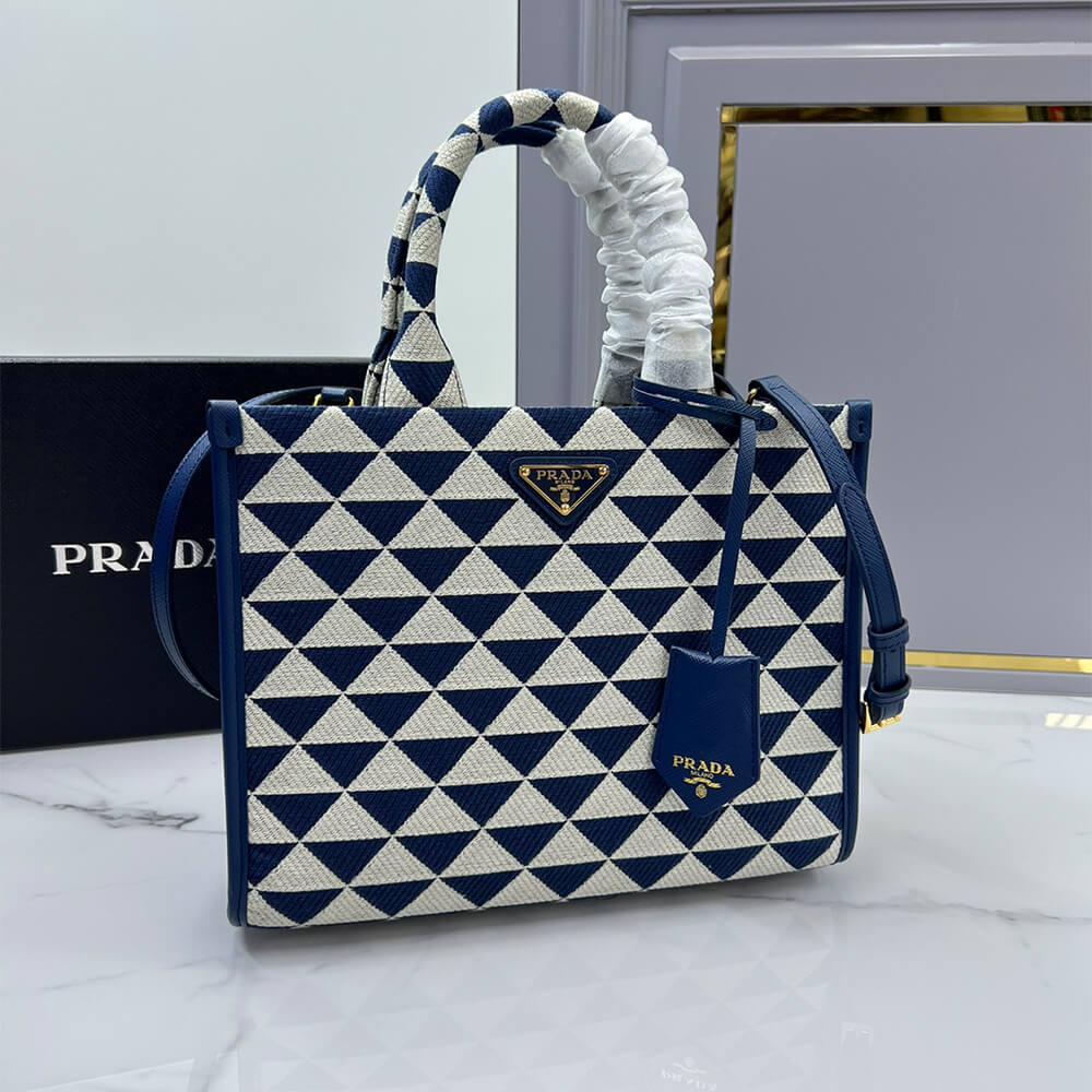 Small Pra*a Symbole jacquard fabric handbag