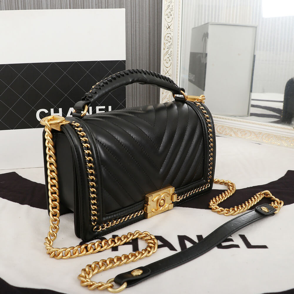Ch**el Top Handle Chevron Boy Handbag