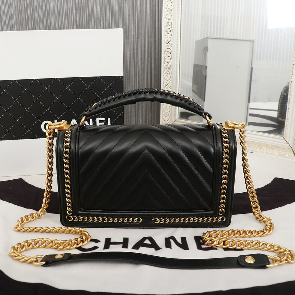 Ch**el Top Handle Chevron Boy Handbag