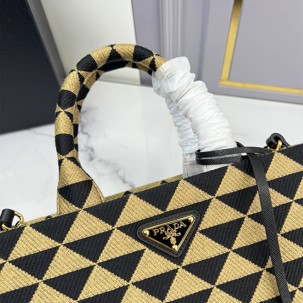 Small Pra*a Symbole jacquard fabric handbag