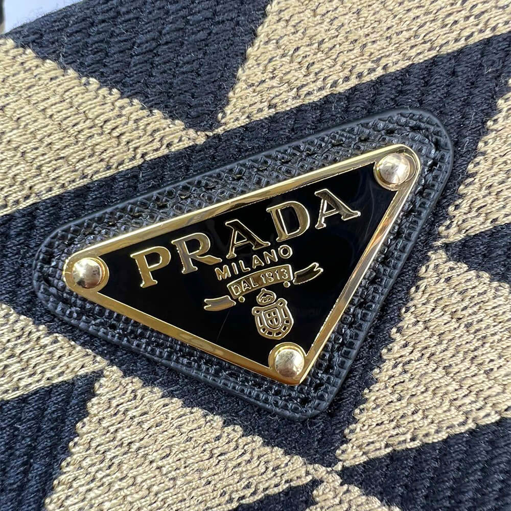 Small Pra*a Symbole jacquard fabric handbag